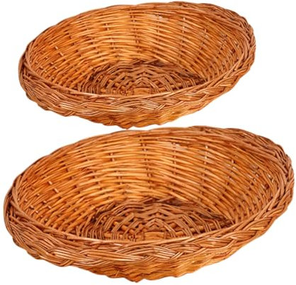 Holibanna Wicker Bread Baskets for Storage and Serving, Handwoven Wicker Fruit Basket Set, 2pcs (18cm 22cm), Large Capacity Portable Household Bread Container for Kitchen and Coffee Table