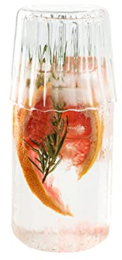 MISNODE Jarra de Agua Jarra de Vidrio Vintage Jarra para Beber Hielo, Jarra de Agua Junto a la Cama Y Juego de Vidrio Práctica Jarra de Agua de Vidrio para Dormitorio Cocina Baño(A Rayas)
