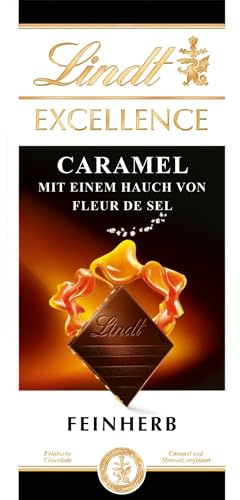 Lindt EXCELLENCE Caramel & Meersalz - Feinherbe Schokolade | 100 g Tafel | Mit Caramel und Meersalz (Fleur de Sel) | Intensiver Kakao-Geschmack | Dunkle Schokolade