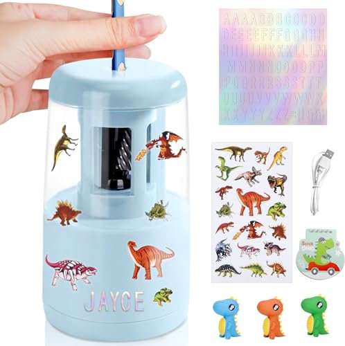 Elektrischer Anspitzer, Akku- und USB-betriebener Schärfer mit Behälter, für 7-8mm verschiedene Form Bleistift, Legierung automatischer Schärfer für Kinder, Schärfer für zurück zu Schulbedarf (blue)