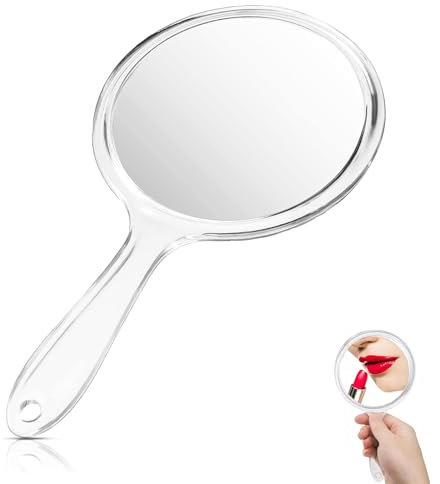 GANILITY Handspiegel mit Griff, 27cm Doppelseitiger Spiegel, 1X/3X Vergrößerung, Reise-Makeup-Spiegel, für Tägliche Make-up Damen (Transparent)
