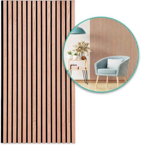 KARAT Akustikpaneele - Wandpaneele mit Echtholzfurnier für eine angenehme Raumakustik - Lamellenwand Holz und Filz - Wandverkleidung als Schallschutz, Schalldämmung (Red Oak, 118 x 60 cm)