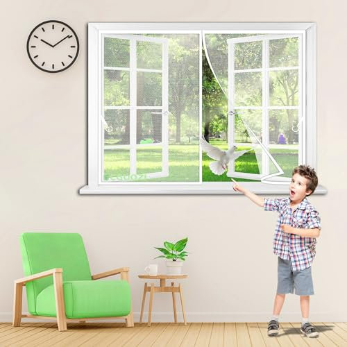 Magnet Fliegengitter Fenster, 165x130cm Winddicht Magnetvorhang Insektenschutz Balkontür,Neue Langlebiger,Kratzfest,Stärkere Magneten Fliegenvorhang für Balkontür,Kellertür Weiß