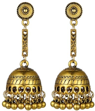 Jhumka Jhumka Jhumki - Orecchini da donna e ragazza, a forma di pompon tradizionale con sfera di perle, orecchini pendenti etnici indiani, gioielli Bollywood ossidi, regali di nozze