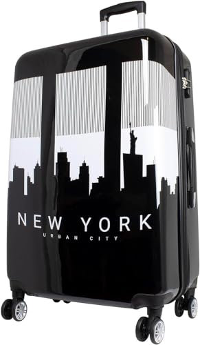 Warenhandel König Hartschalen Koffer Trolley mit hochwertigem Motiv Print NY Skyline mit Dehnfalte, Größe XL
