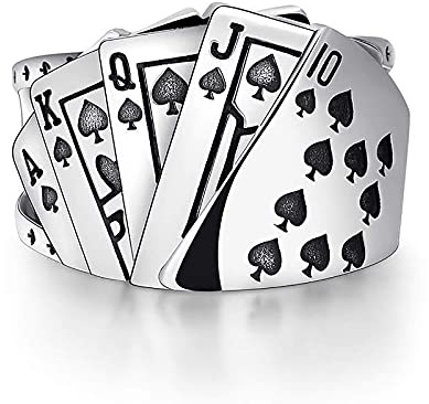Faruodis Poker Spiele Ring Diamant Spate Gerade Flush Spielkarten Knöchelring Vintage Glücksspiel Punk Fingergelenk Verstellbar Edelstahl Schmuck für Frauen Männer Damen Herren (Spaten)