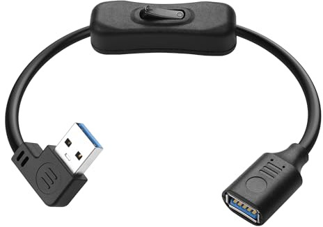 JSADZKJ 90 Grad USB 3.0 Verlängerungskabel USB Typ A Stecker auf Buchse mit EIN/Aus-Schalter Kabel Linker Winkel USB 3.0 Stromladekabel für LED Leisten USB Lüfter Laptop TV 1FT (Left Angle)
