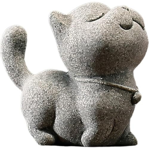 Lpitoy Steinschnitzerei Kätzchen-skulptur, Handgefertigt, Hochwertiges Teehaustier, Chinesisches Teetablett, Dekoration, Aquarium, Topfornamente