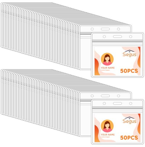 Segus Kartenhülle, 100 Stück Ausweishalter, Klarsichthüllen für Karten, Wasserdicht Ausweishalter, Visitenkarten Hülle für Schulen, Krankenhäuser, Unternehmen (Horizontal)