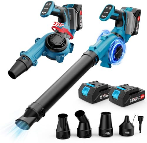 Leaf Blower Cordless with 2X3000mAh Battery and Charger, Electric Garden Blowers with Turbo Boost, 210 km/h & 3 Speed Levels Battery Blower with 4 Blow Tubes for Garden, Lawn Care, Snow Removal