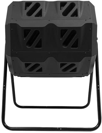 Tamburo per compost da 160 l, girevole, contenitore per compost a tamburo, in plastica con ante scorrevoli, contenitore per compost per rifiuti di cucina, erba triturata, piante in vaso, 70 x 60 x 93