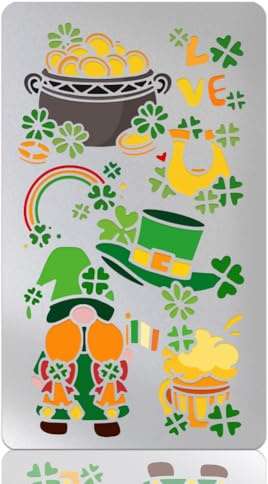 UNICRAFTALE Holiday Stencils for Painting Irish Shamrock Stencils Metal Stencil Gnome Stencils Senpa Element Stainless Steel Stencils Template for Window Wall Holiday Decor