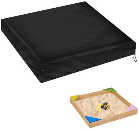 Velfree Sandkastenabdeckungen,500D Oxford-Stoff Sandkasten mit Abdeckung Wasserdicht Winddicht Anti UV Sandkasten Abdeckung Sandkasten Abdeckplane mit Kordelzug und Elastikband Schwarz - 133x133x20cm