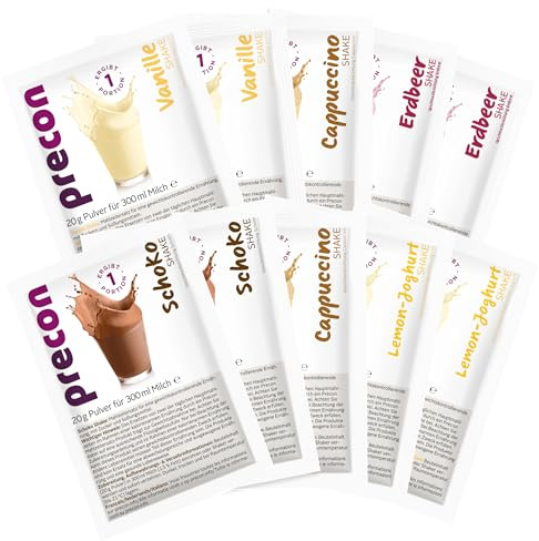 Precon Shake Probierpaket – 10 Einzelportionen – Mahlzeitenersatz zum Abnehmen, proteinreich, ballaststoffreich, mit Vitaminen