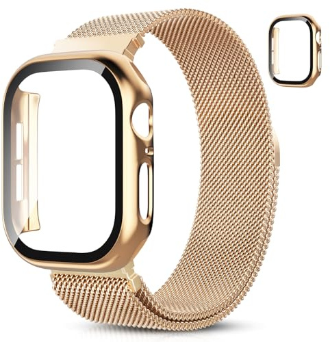 Hexasider Magnetisch Armband mit Schutzhülle für Apple Watch Band 38/40/41/42/44/45/46/49mm Damen Herren, Edelstahl Milanese Loop Band und Hülle iWatch Series 11 10 9 8 7 6 5 4 3 SE 1/2/3 Ultra 1/2/3