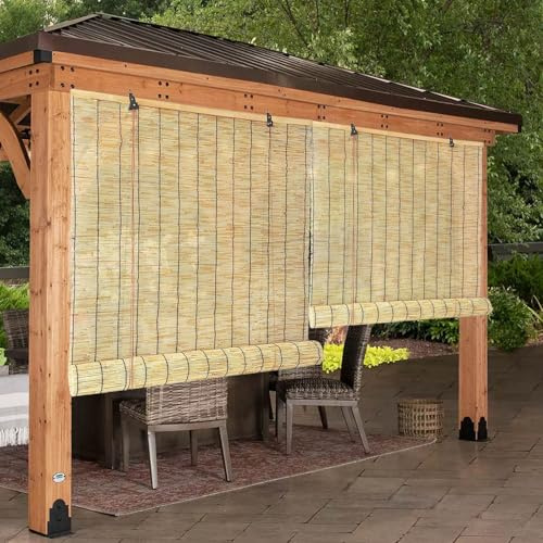 Retro Bamboo Blinds 80 90 100 120 130 140 150 160 170cm Wide Outdoor Reed Curtains Sunshades Outdoor Blinds Waterproof for Pergola Roman Blinds for Kitchen Windows Bamboo Roller Blinds for Garden