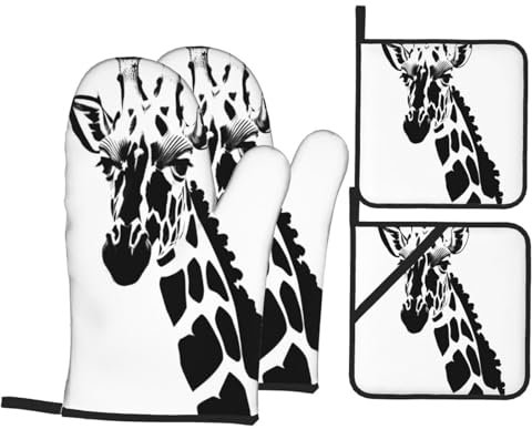 Set di 4 guanti da forno e presine a forma di giraffa bianca e nera per la massima sicurezza e praticità in cucina