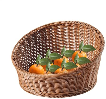 Frutero de ratán, plato de cesta de mimbre natural, soporte de exhibición de pan, almacenamiento de mimbre para encimera de cocina, servicio de almacenamiento