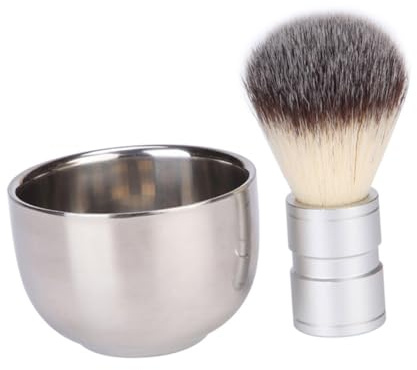 Bartreinigungsbürste für Männer 2stücke Nylon Edelstahl Legierung | Smooth Polish Edge, Angenehme Handhabung, Satz aus Bürste und Metallschale