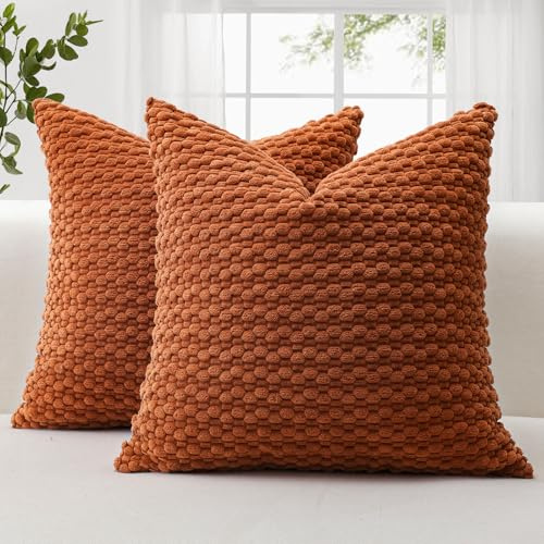 JOTOM 2er Set Cord Kissenbezüge, 3D Bubble Texture Boho Zierkissenbezug Dekorative Sofakissen Dekokissen Kordsamt Kissenbezug Deko Kissenhülle für Couch Sofa Wohnzimmer (50x50cm, Rost)