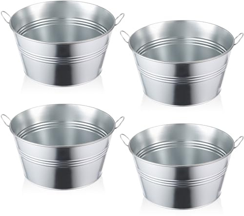 Otoolling 4 Pcs 1 Gallon Galvanized Metal Buckets with Handles, Small Rustic Decorative Pails for Party Centerpieces, Beverage Tub, Flower Pots, Gift Baskets, Farmhouse Indoor Outdoor Use