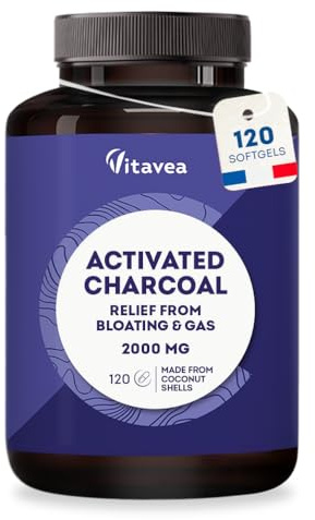 Activated Charcoal - 2000mg – Natural Coconut Charcoal for Digestion | Eases Bloating & Gas - Supports A Flat Stomach - Sugar & Gelatin Free - Gluten & Lactose Free - 120 Vegan Capsules - Vitavea