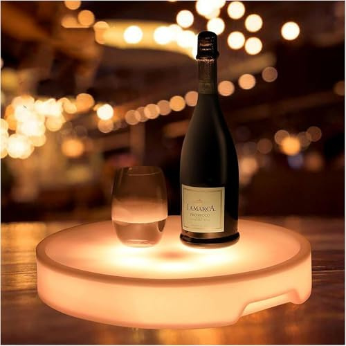 Glow Tray, Changing Color LED Light Up Wine Bottle Coffee Table Party Lounge Pub Serving Table Tray, Waterproof Snacks Tray, Remote Control Switchable 16 Colors Of Lights, for Night Party(Round)