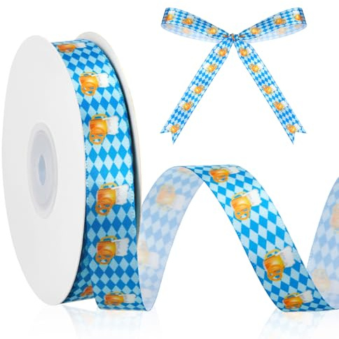 Xuniea Blau Weiß Karoband Bierfest Dekoration(16 mm x 27 m) Bierfest Style Band Geschenkband Geschenkverpackung Kariertes Band Dekoband Schleifenband Bayerisches Trachtenband(Rhombus)