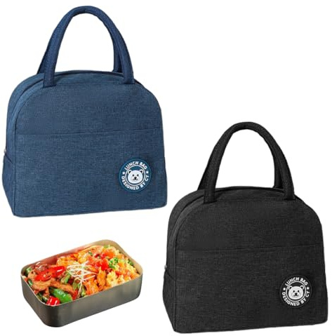 2 Stück Kühltasche Klein 7L, für Schule,Büro,Picknick,Reise (Blau&Schwarz) | Kleine Kühltasche für Unterwegs,Isolierte Lunchtasche,Leicht zu Tragen,Mini Lunchtasche mit Isolierter Aluminiumfolie