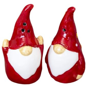 Red Christmas Gonk Ceramic Salt and Pepper Shakers Set, Decorative Xmas Gnome Design, 11 cm Height