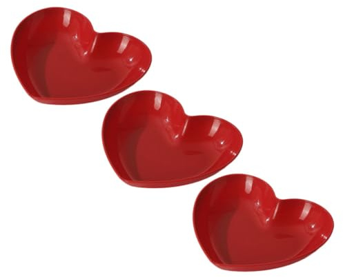 VANZACK Herzförmige Snackteller aus Pp Rot für Obst und Dessert | Tischdekoration und Servieren, Geeignet für Schmuck und Nüsse, Elegant Geformt, 3 Stück