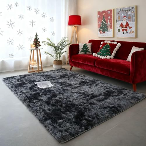 Plyschmattor Fluffig Lurvig Matta 110 x 130 cm Maskintvättbar Moderna Golvmattor, Matta Många Olika Storlekar för Kök, Matsal, Hall, Kontor, Mörkgrå