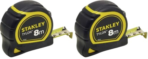 Stanley 1-30-657 - mètre Tylon Bi matière 8m x 25mm - Ruban Anti-Corrosion - Boitier Bi-matière - Blocage du Ruban - Crochet 3 Rivets - Position du Zéro Réel - Classe Ii - Crochet pour Ceinture