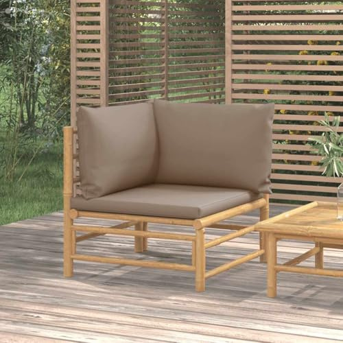 Frdhee Gartensofa, Garten Lounge, Balkonsofa, Garten-Ecksofa mit Taupe Kissen Bambus Für Poolbereich, Hausgarten, Einfache Montage