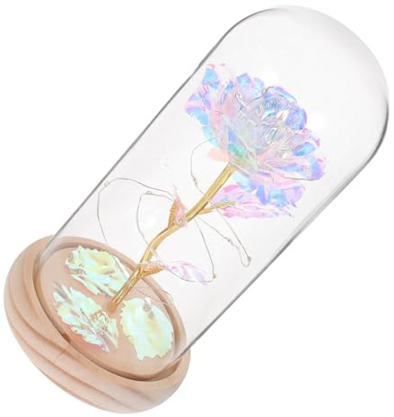 Garneck Fleur Éternelle Blanche sous Cloche en Verre avec Lumière LED Décoration Romantique et Ornement Floral Artificiel pour Saint-Valentin Présent Noël Centre de Table Élégant