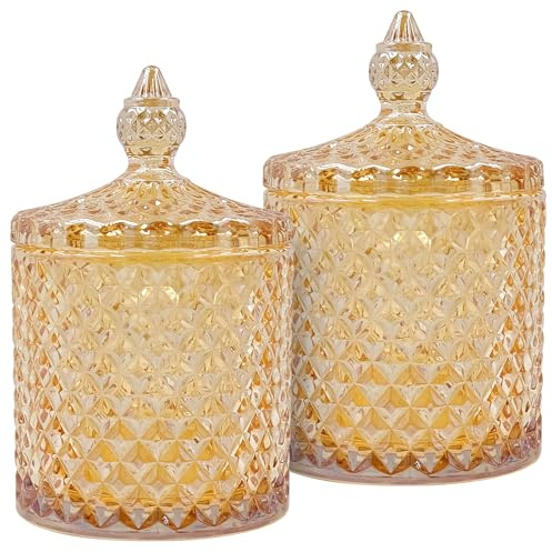 2Pcs Glass Cotton Bud Holder, Storage Jars with Lid, Dispenser Cotton Pad Holder, Sugar Jars for Cotton Pads Bath Salt Glass Tea Coffee Sugar Canisters Organiser Storage