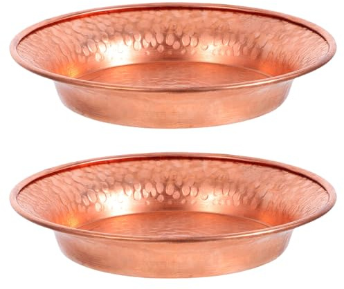DECORNIJIA Copper Serving Bowls Set 2Pcs 10.9Cm Hand-Hammered Copper Snack Plates for Dining Table and Ritual Offering