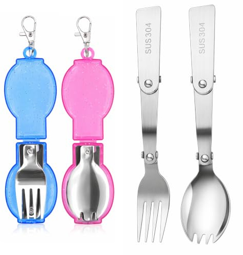 Klappgabeln und Löffelset, Göffel Edelstahl Gabel und Löffel, spülmaschinenfest, mit Zwei Kunststoffbehältern für Reisen, Camping, Thermoskannen, Picknick, Andere Outdoor-Aktivitäten