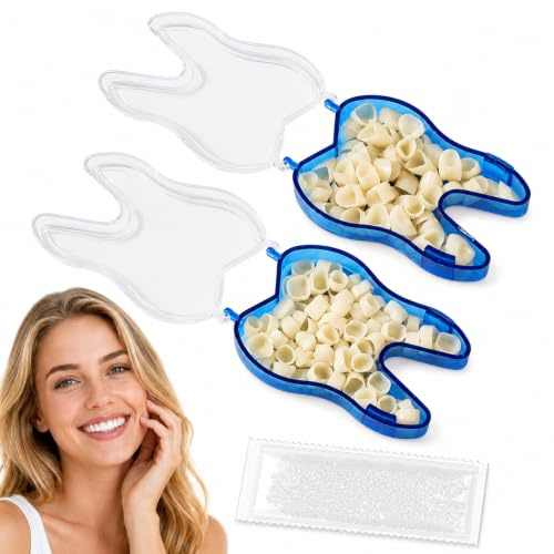 JOVYTH Kit Denti Finti 100 Pezzi, Protesi Temporanee Self-Application con Adesivo 10g, Set Fronte-Retro Resistente, Soluzione Estetica Rapida per Foto ed Eventi