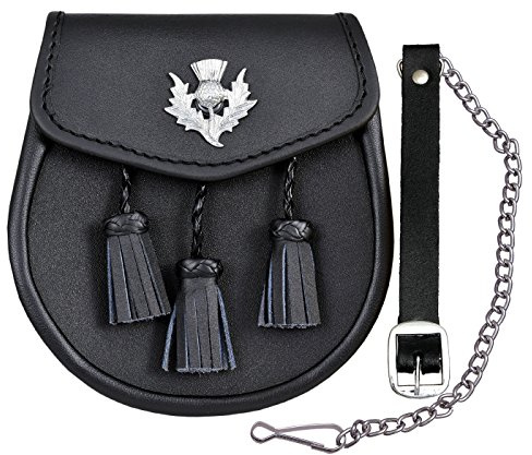 SHYNE KILTS U.K Chardon Décontracté Sporran Cuir avec Trois Tressé Glands Véritable Kilt Sporran Cuir