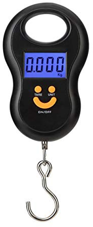 Mengshen Báscula Equipaje portátil/Báscula de Maleta Colgante Báscula de 110 LB / 50 kg Báscula de Equipaje Pantalla LCD retroiluminada con Gancho de Pesca para Viajes domésticos al Aire Libre Negro