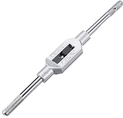 sourcing map Tourne à Gauche Porte Taraud Réglable Robinet Clé Poignée pour Métrique M1-M10 W1/16-3/8 Robinet Fraise Clé à Tarauder Outil Outil Acier Poignée avec Chrome Plated