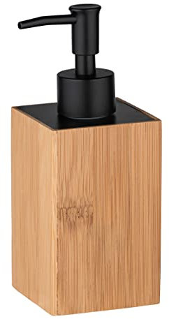 WENKO Dispensador de jabón Padua - Dispensador de jabón líquido Capacidad: 0.21 l, Bambú, 8 x 18 x 7 cm, natural