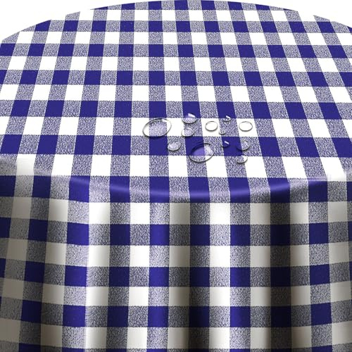 Wachstuch Wachstuchtischdecke Gartentischdecke Klassik Kariert Blau Rund 130 cm abwaschbare Tischdecke, wasserabweisend