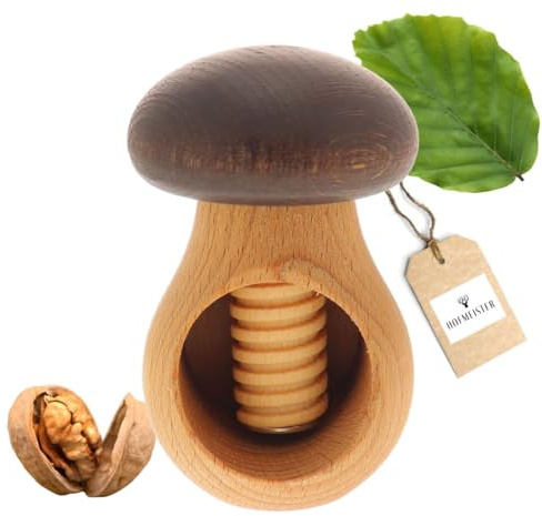HOFMEISTER® Nussknacker Holz mit Metalleinsatz – Walnüsse knacken mit wenig Kraft, verstärktes Schraubgewinde, Buche, 10 cm, Handarbeit (1 Stück)