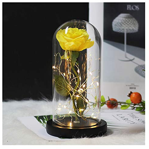 NGHSDO Forever Rose Romantic Gift Preserved Rose Rose Rose In Glass Dome Light Forever Rose Red Rose Belle Preserved Rose Eternal Rose (Color : Yellow)