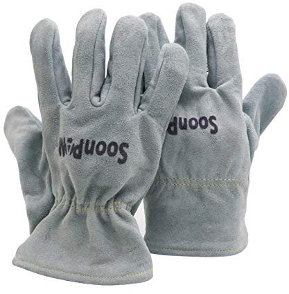Eyerayo Work Gloves Safety Welding Glove Leather Garden Gloves for Welding Gardening Fireplace Stove Oven Grill BBQ Pot Holder Animal Handling Farm Warehouse Working