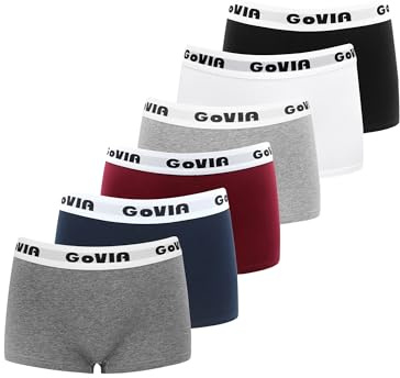 GoVIA - Lot de 6 - Culottes Femme Boxer Shorty Coton - Shorts Caleçons Femmes - Lingerie Sport & Confort Taille Basse Multicolore XL