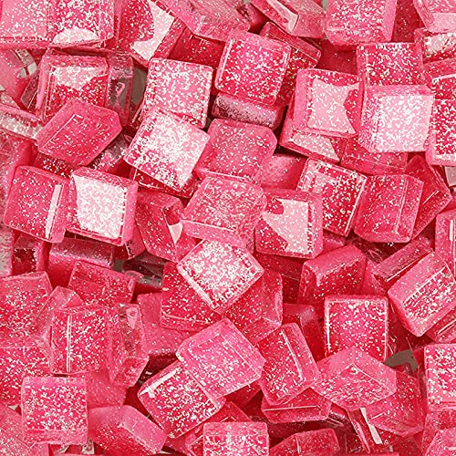 Glasmosaikfliesen Bulk-Quadrat Mosaiksteine Glitzerkristall Glasstücke, Glasfliesen Glassteine für Basteln, Haus Deko 200 g, 1 x 1 cm(Rosa)