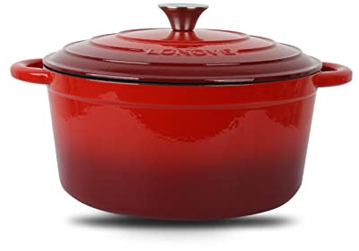 Cast Iron Round Casserole Dishes with Lids Oven Proof - Dutch Oven Cast Iron Capacity 6.7 Liter Size 28cm (Red)